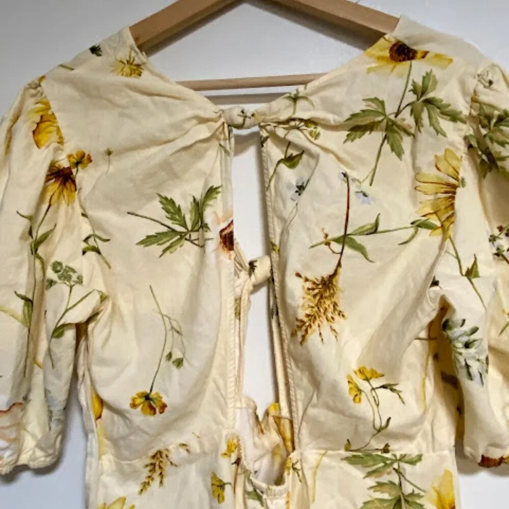 H&M Floral Cut-Out Puff Sleeve Mini Dress - Size L - Picture 11 of 13